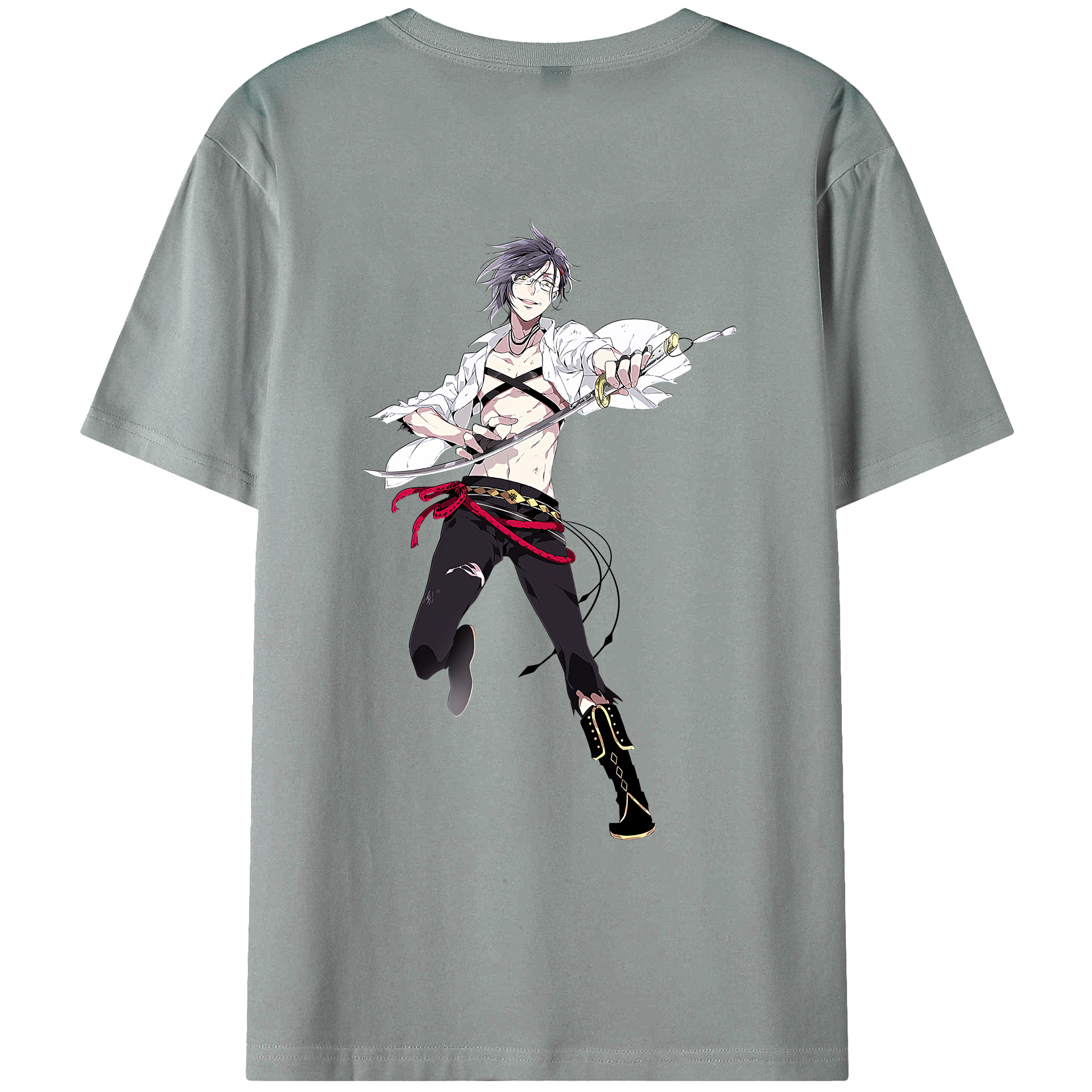 （画像用） 刀剣乱舞 Touken Ranbu 綿100％ メンズ半袖Tシャツ（バックプリント） 通気性